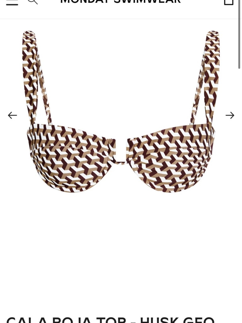 Monday Swimwear Geo Print Underwire Bikini Top in Brown and White